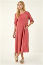 Red Textured A-Line Midi Dress, Image 1 of 5