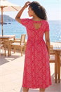 Red Petite Aztec Gathered Waist Midi Dress, Image 3 of 4