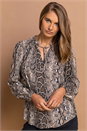 Neutral Snake Print Tie Neck Blouse, Image 1 of 5