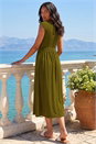 KHAKI Crossover Front Stretch Midi Dress , Image 3 of 4