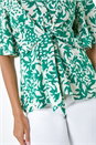 Green Floral Print V-Neck Wrap Tie Top, Image 5 of 5