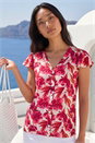 Red Petite Floral Frill Sleeve Blouse, Image 1 of 4