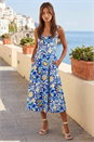 Blue Floral Print Strap Detail Midi Dress, Image 2 of 4