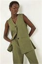 Khaki Longline Button Waistcoat Jacket, Image 1 of 5