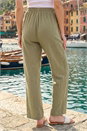 Khaki Tie Waist Linen Blend Trouser, Image 3 of 4