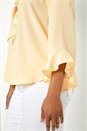 Yellow Petite Flared Sleeve Frill Detail Blouse, Image 5 of 5