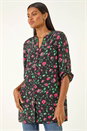 Red Rose Print Longline Buttoned Blouse, Image 4 of 5