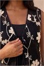 Black Curve Textured Tie Front Waistcoat, Image 4 of 4