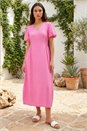 Pink Balloon Sleeve Midi Dress, Image 1 of 4