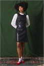 Black Faux Leather Pleated Hem Dress, Image 7 of 7