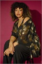 Gold Curve Feather Foil Print Kimono, Image 7 of 8