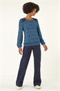 Blue Printed Lace Stretch Top, Image 2 of 5
