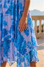 Blue Floral Frill Midi Wrap Dress, Image 4 of 4