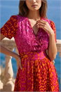 Pink Animal Print Beaded Midi Dress, Image 4 of 4