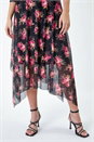 Black Floral Stretch Mesh Hanky Hem Wrap Dress, Image 5 of 5