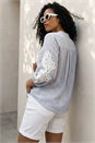 Light Blue  Lace Applique Stripe Shirt, Image 3 of 4