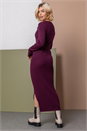 Wine Ribbed Knit Collar Midi Dress, Image 2 of 5