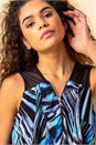 Blue Abstract Print Asymmetric Hem Top, Image 4 of 4
