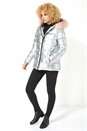 Silver Metallic Faux Fur Trim Padded Coat, Image 2 of 5