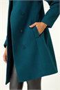 Teal Tailored Funnel Neck Pocket Detail Coat, Image 6 of 7
