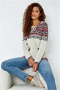 Ivory Nordic Print Knitted Hooded V-Neck Jumper, Image 1 of 5