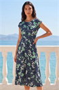 Green Floral Print Midi Tea Dress, Image 2 of 4