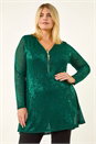 Green Curve Zip Front Floral Lace Top, Image 1 of 5