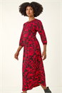 Red Paisley Print Pocket Midi Stretch Dress, Image 4 of 5
