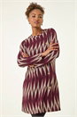 Wine Zig Zag Side Buttoned Dress, Image 1 of 5