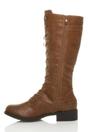 Tan Lace Up Calf Military Biker Boots, Image 3 of 6