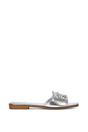 Silver XY LONDON Silver 'Annie' Sparkly Diamante Slip On Flat Slider Mule Sandals, Image 1 of 5