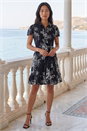 Black Petite Floral Print Frill Shirt Dress, Image 1 of 4