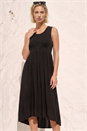 Black Ribbed Stretch Midi Dress, Image 1 of 4