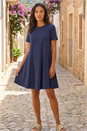 Navy  Cotton Panelled Swing Stretch Dress, Image 1 of 4
