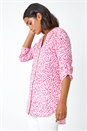 PINK Ditsy Print Button Up V-Neck Blouse, Image 1 of 5