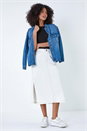 Natural  Dusk Cotton Denim Side Split Midi Skirt, Image 3 of 7