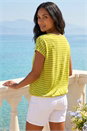 Lime Stripe Print V-Neck Stretch Tee, Image 3 of 4