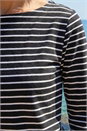 Black Stripe Print Boat Neck Top, Image 4 of 4