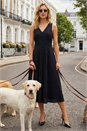 Black Sleeveless Button Detail Cotton Midi Dress, Image 1 of 4