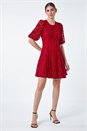 Red Cotton Blend Lace Bell Sleeve Dress, Image 2 of 5