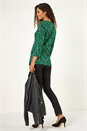 Green Leaf Print V-Neck Twist Front Top, Image 3 of 5