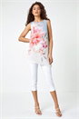Orange Floral Print Asymmetric Top, Image 1 of 5