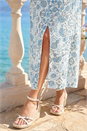 Blue Petite Print Crochet Midi Dress, Image 4 of 4