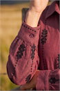 Maroon Embroidered Belted Midi Dress, Image 4 of 4