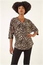 Tan Animal Print Zip Front Stretch Top, Image 4 of 5