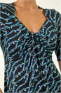 Navy  Petite Abstract Print Drawstring Top, Image 5 of 5
