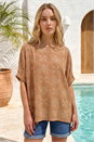 Camel Floral Geometric Textured Top, Image 2 of 4