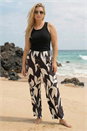 Black Curve Leaf Print Stretch Trousers, Image 2 of 4