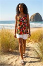 Red Floral Buttoned Vest Top, Image 2 of 5