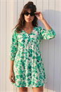 Green Floral Print Smock Dress, Image 1 of 4